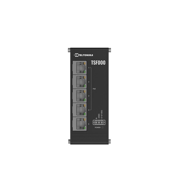 Teltonika TSF000 PoE+ industriell switch 5x 10/100 Mbps, med integrert DIN-skinne 