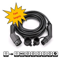 Ladekabel 10m T2-T2 uttak 32A/3-fas 22kw Mode 3, TPU, GRATIS FRAKT