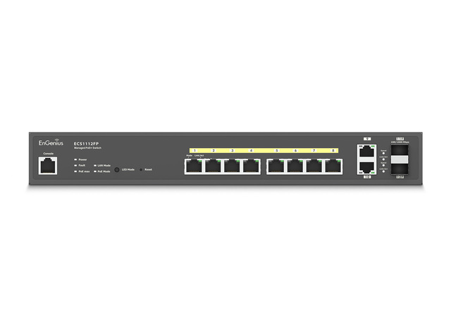 EnGenius ECS1112FP Cloud managed Switch 8-port | GbE | PoE+ | 130W | 2xSFP 