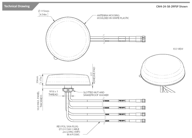 Panorama CM2-24-58 WiFi lavprofil 2x WiFi 2.4/5 GHz | Hvit | innendørs 