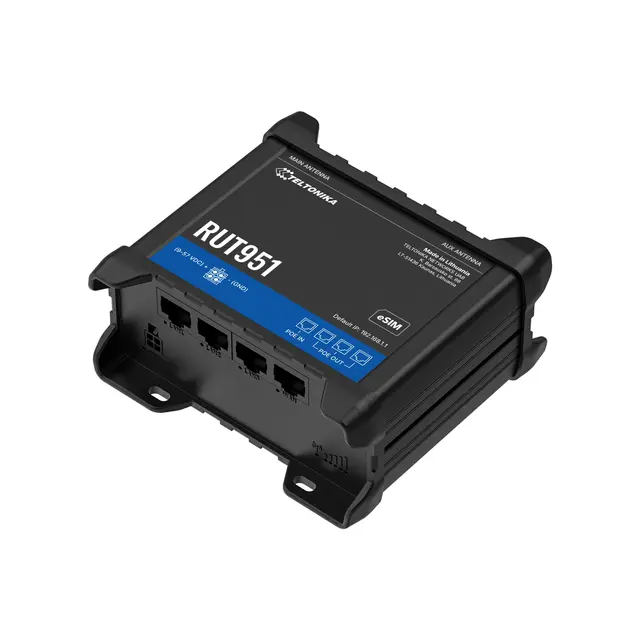 Teltonika RUT951 4G-ruter PoE+ u/PSU 4G Cat4, 4x100MbE, WiFi4, I/O, 2 SIM 