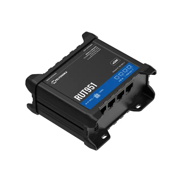Teltonika RUT951 4G-ruter PoE+ u/PSU 4G Cat4, 4x100MbE, WiFi4, I/O, 2 SIM 