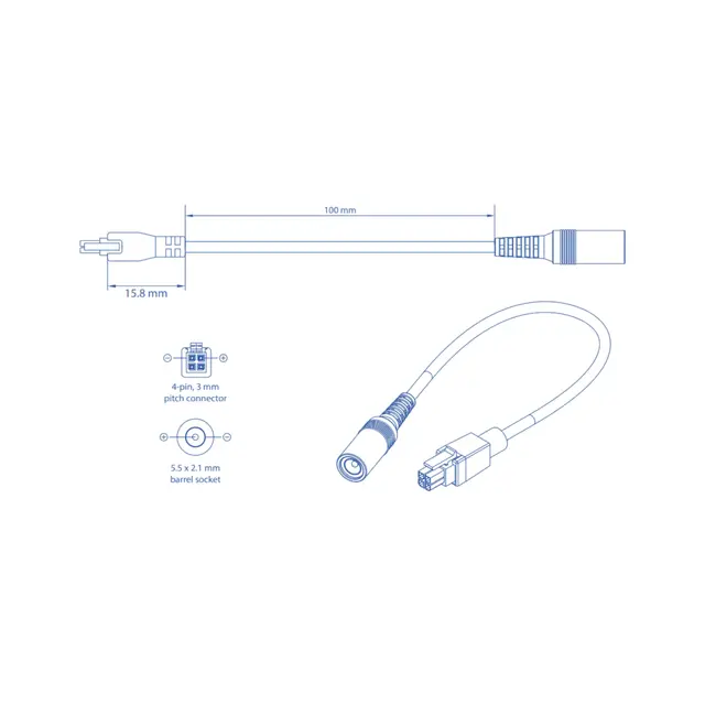 Teltonika strømadapter PR2PD01B 4-pin til 5521-tønne | 10 cm 