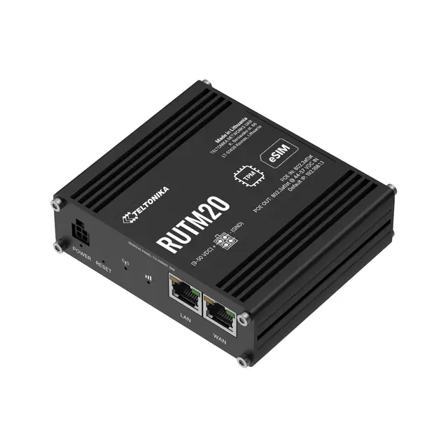 Teltonika RUTM20 eSIM kompakt 5G-ruter 1x5G, 2xSIM, WiFi, 2xGbE, eSIM 
