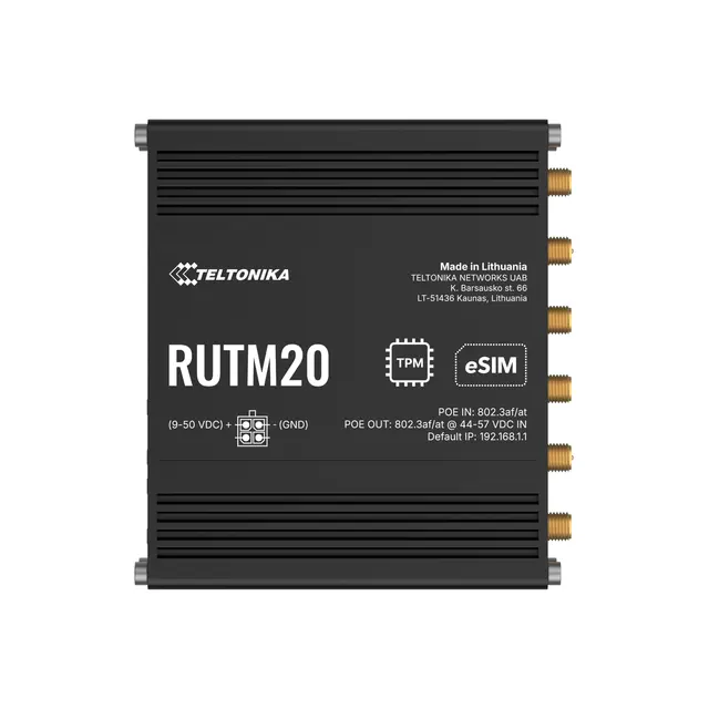 Teltonika RUTM20 eSIM kompakt 5G-ruter 1x5G, 2xSIM, WiFi, 2xGbE, eSIM 