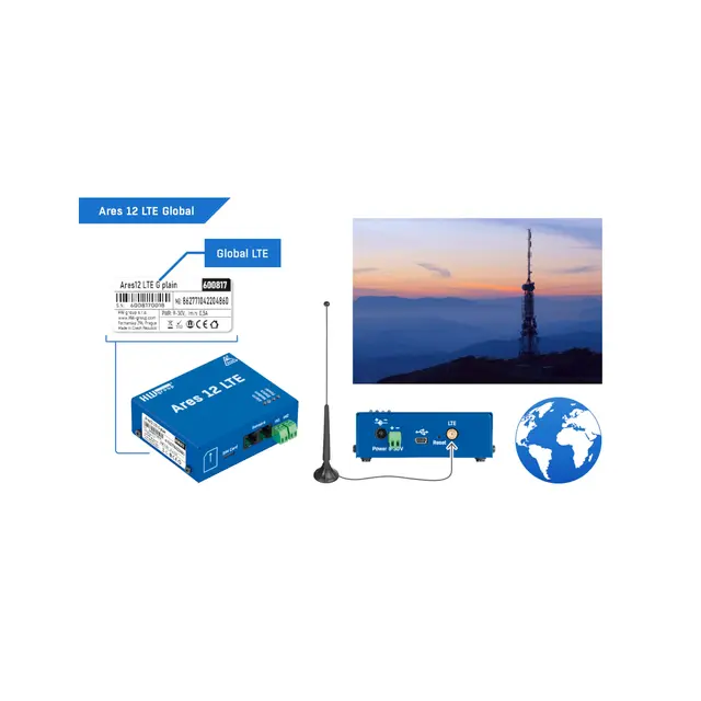 HWg Ares 12 LTE-termometer, inkl. sensor med epost- og SMS-varsling 