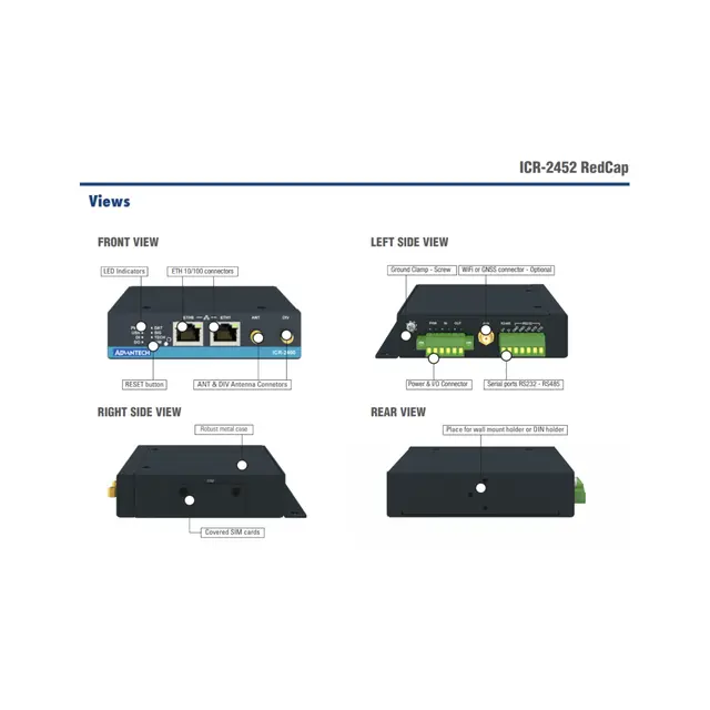 Advantech ICR-2452G 5G-ruter RedCap 2xEth, 2xSIM, RS232, RS485, I/O, GNSS 