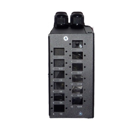 FDF m/DIN-feste 12xLC-Dpl/SC-smpl Svart 2xM16 nipler og 2xM16 hull