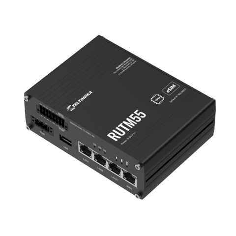 Teltonika RUTM55 eSIM™ 5G-ruter 1x5G (Cat19 LTE), RS232/485 og eSIM