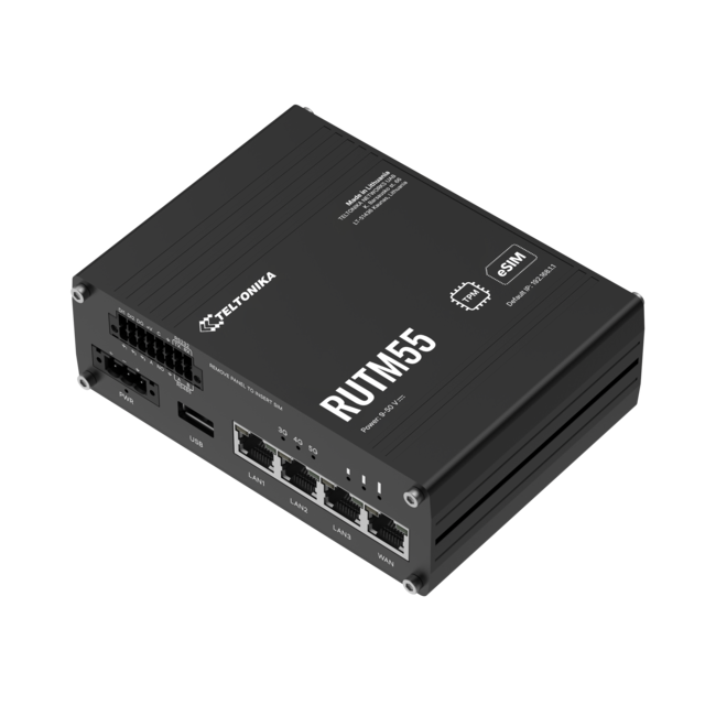 Teltonika RUTM55 5G-ruter 1x5G (Cat19 LTE), RS232/485 og eSIM 