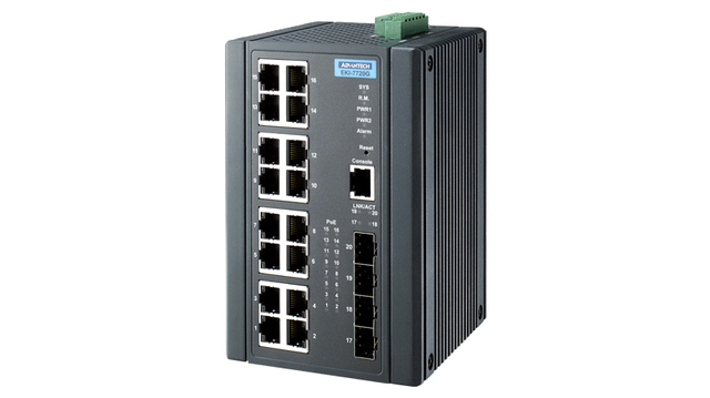 Advantech EKI-7720G-4FPI-BE 16 GE PoE-porter +  4G SFP-porter 