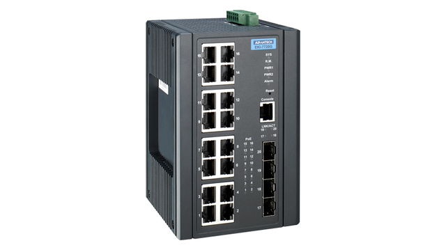 Advantech EKI-7720G-4FPI-BE 16 GE PoE-porter +  4G SFP-porter 