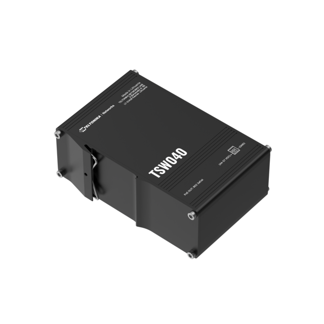 Teltonika TSW040 industriel PoE+l switch 8x 10/100 Mbps, med integrert DIN-skinne 