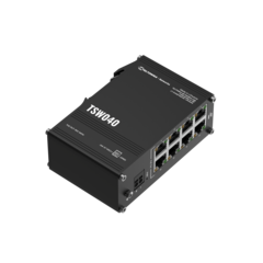 Teltonika TSW040 industriel PoE+l switch 8x 10/100 Mbps, med integrert DIN-skinne