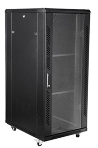 24U serverskap 19&quot; 800x1000 Svart Web Med hjul, Glass/metall, RAL9004