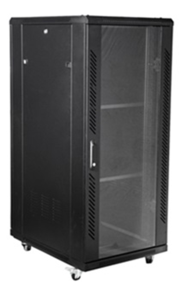 24U serverskap 19" 800x1000 Svart Web Med hjul, Glass/metall, RAL9004 