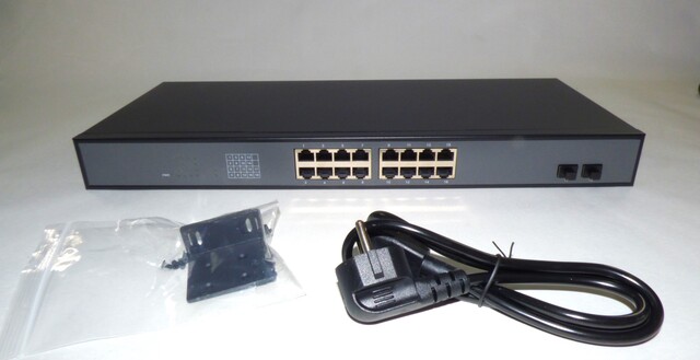 Huasnet Switch HS-2G16E-F 16xRJ45+2xSFP   m/fest 19" mont 