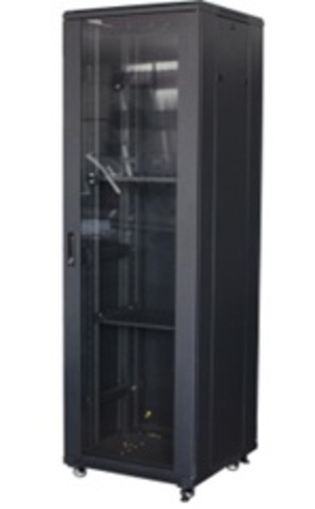 42U Gulvskap 19" 600X1200  Svart  Web Glassdør front Metal bakdør med hjul 