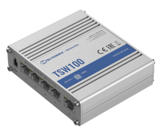 Teltonika TSW100 industriell PoE+ switch 1 GB uplink + 4xGBe IEEE 802.3af/at