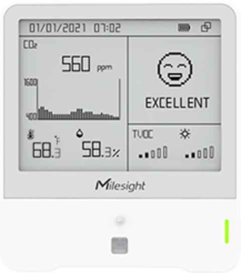 Milesight LoRa Luftkvalitetssensr AM305L temp, fukt, pir, lys,TVOC, trykk, C02
