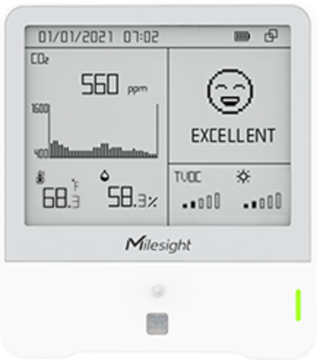 Milesight LoRa Luftkvalitetssensr AM305L temp, fukt, pir, lys,TVOC, trykk, C02 