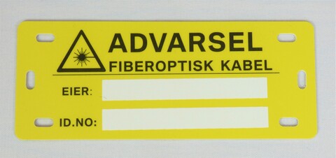 Merkeskilt: &quot;ADVARSEL FIBEROPTISK KABEL&quot; Gult, m/skrivefelt 10stk i pk  stykkpris