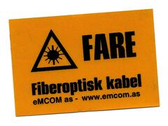 Klistremerke: &quot;FARE Fiberoptisk kabel&quot; Gult 8 stk pr. ark   Pris pr. ark